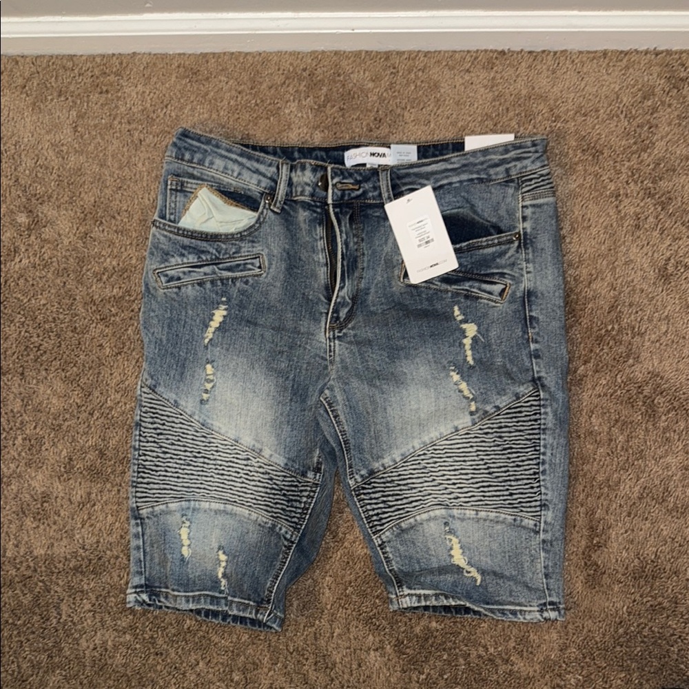fashion nova Blue Distressed Jean Shorts with Vintage Look